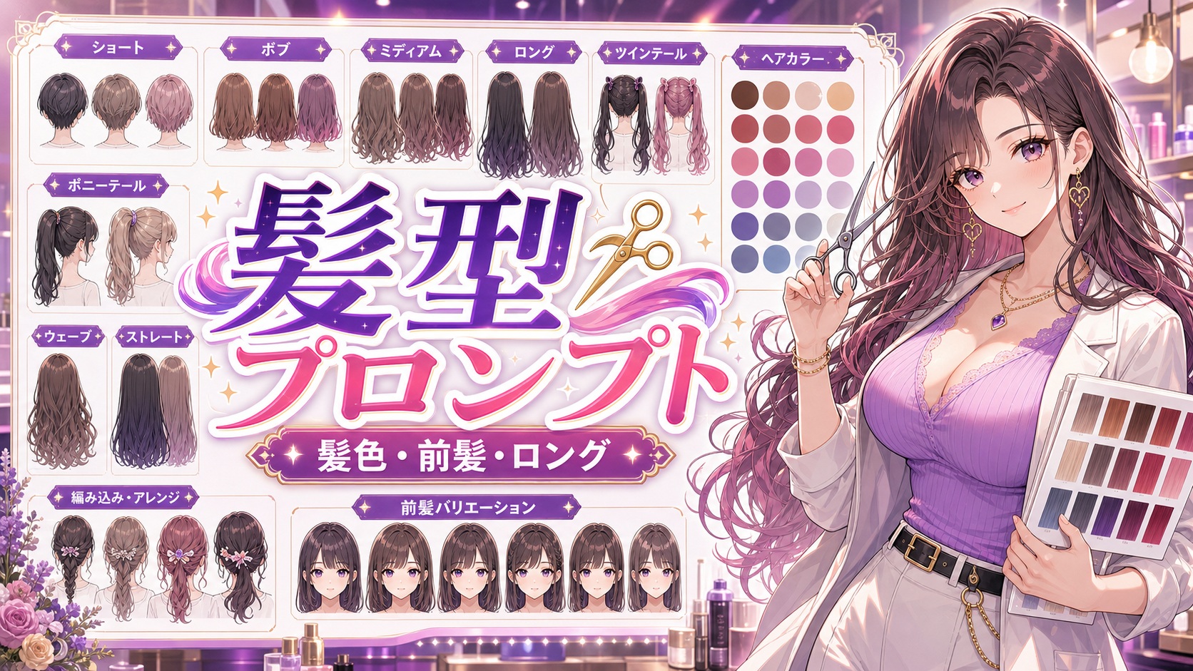 Stable Diffusion 髪型・髪色プロンプト一覧｜キャラ作りに使える語句