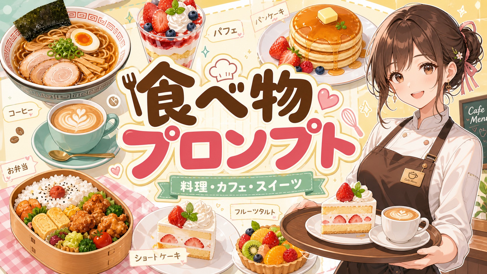 Stable Diffusion 食べ物・飲み物プロンプト一覧｜カフェ・料理・スイーツ