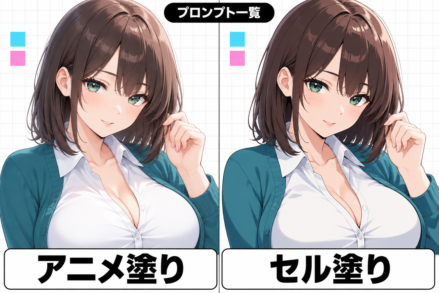 Stable Diffusion(SD)アニメ塗り・セル塗りプロンプト一覧
